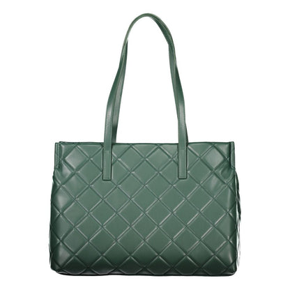 Mario Valentino Green Leather-Finish Handbag with Contrast Details