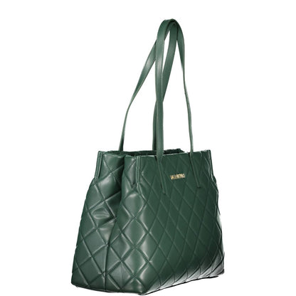 Mario Valentino Green Leather-Finish Handbag with Contrast Details