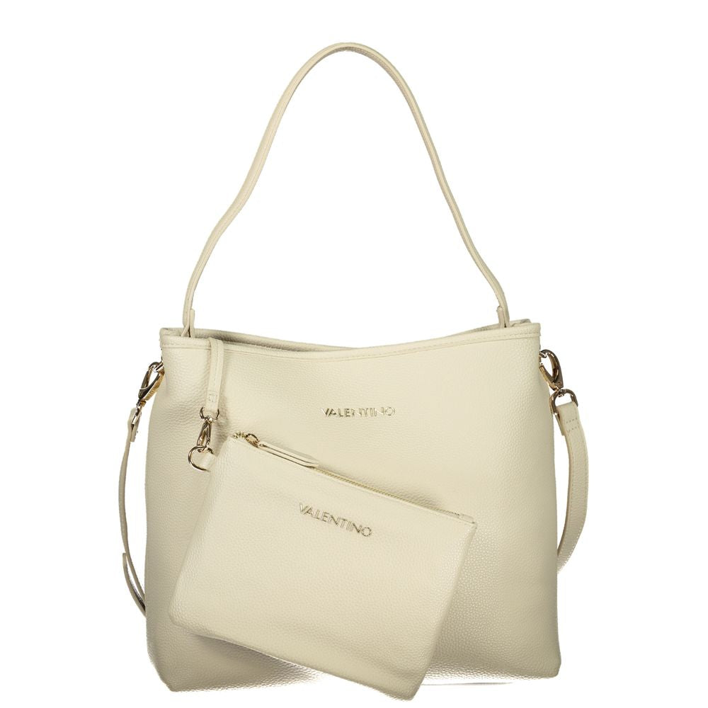 Mario Valentino Beige Leather-Finish Handbag with Internal Pouch