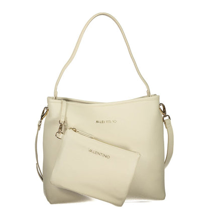 Mario Valentino Beige Leather-Finish Handbag with Internal Pouch