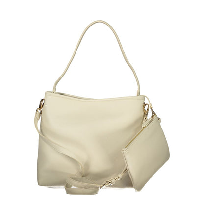 Mario Valentino Beige Leather-Finish Handbag with Internal Pouch