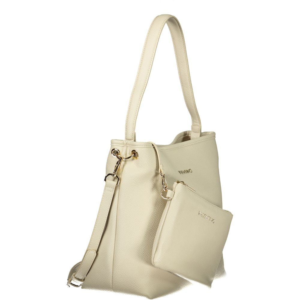 Mario Valentino Beige Leather-Finish Handbag with Internal Pouch