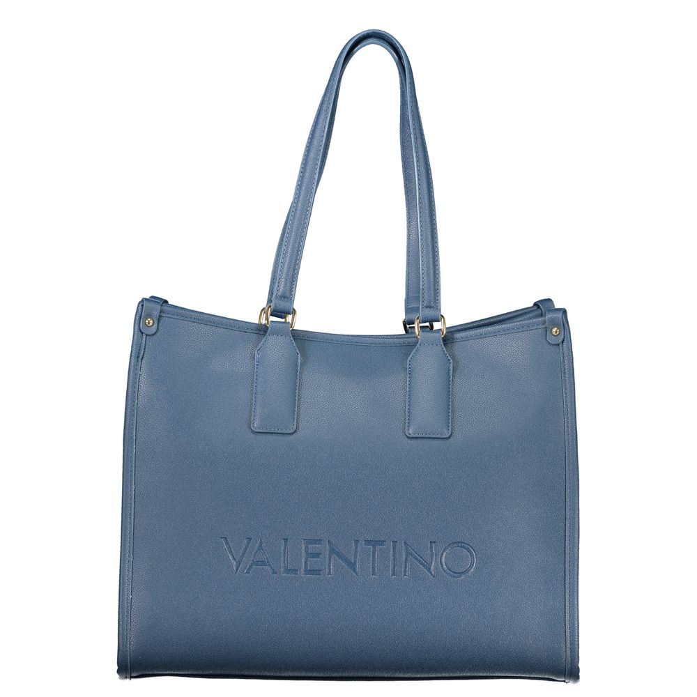 Mario Valentino Blue Leather-Finish Handbag with Gold Accents
