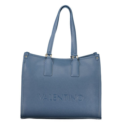 Mario Valentino Blue Leather-Finish Handbag with Gold Accents
