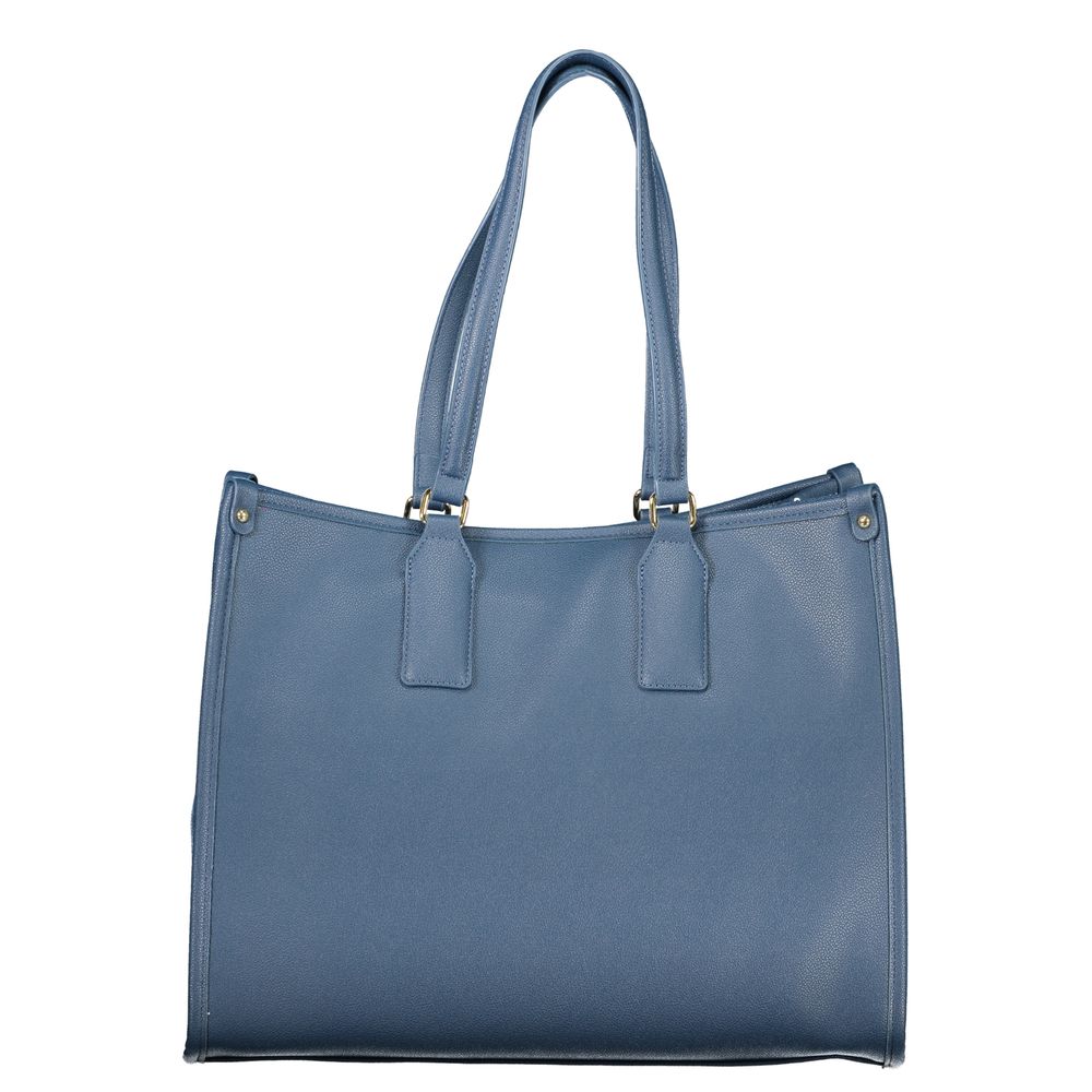 Mario Valentino Blue Leather-Finish Handbag with Gold Accents