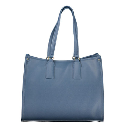Mario Valentino Blue Leather-Finish Handbag with Gold Accents