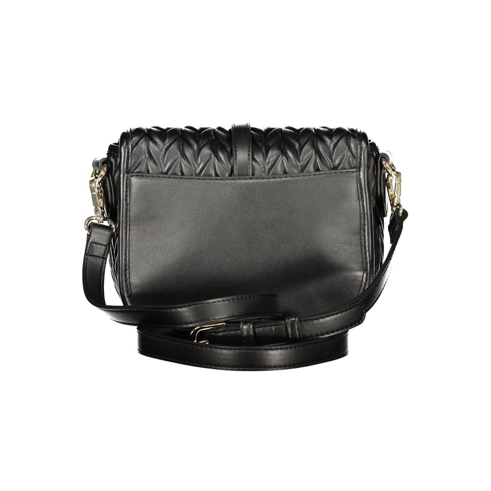 Mario Valentino Black Handbag with Adjustable Shoulder Strap and Contrasting Details