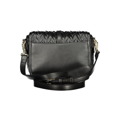 Mario Valentino Black Handbag with Adjustable Shoulder Strap and Contrasting Details