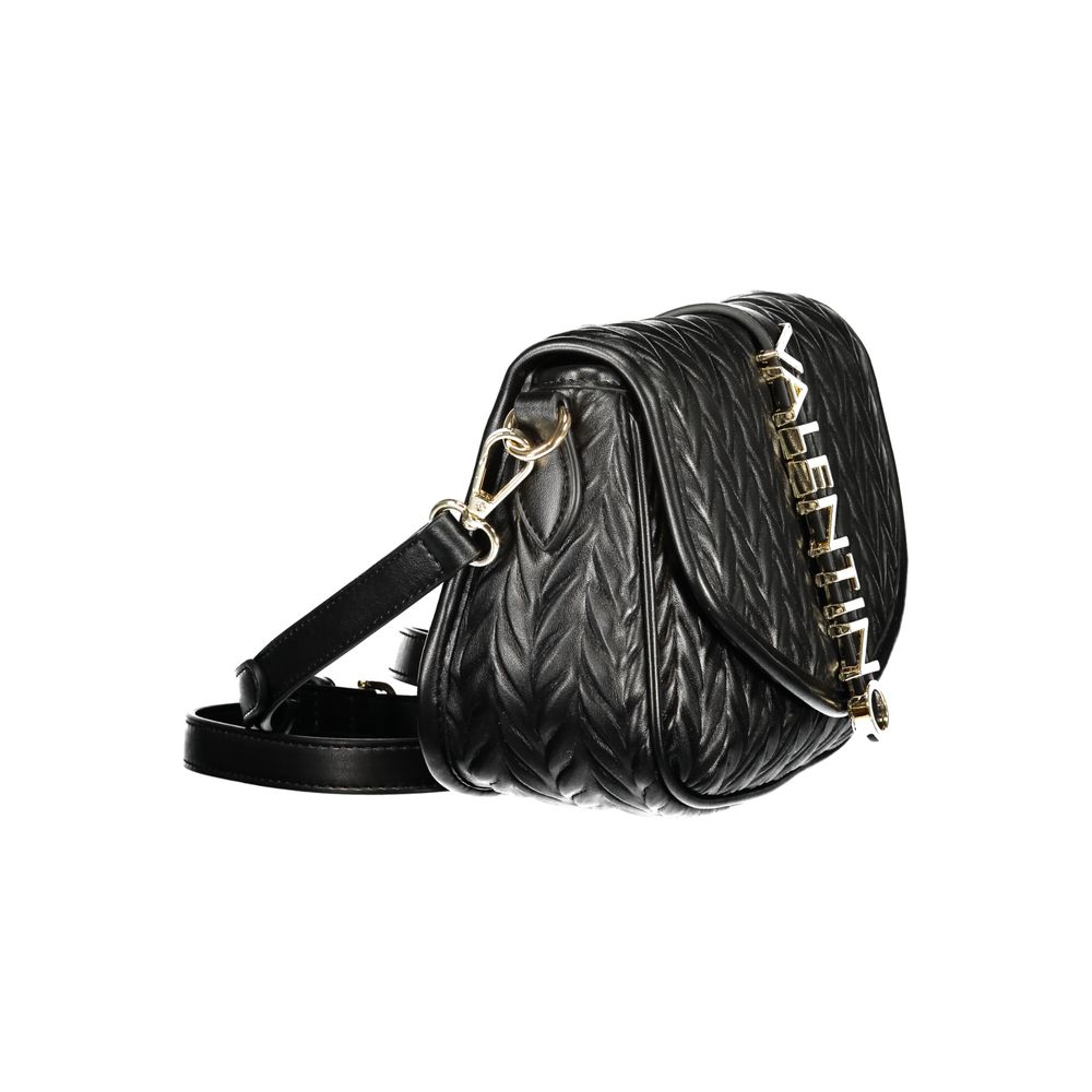 Mario Valentino Black Handbag with Adjustable Shoulder Strap and Contrasting Details