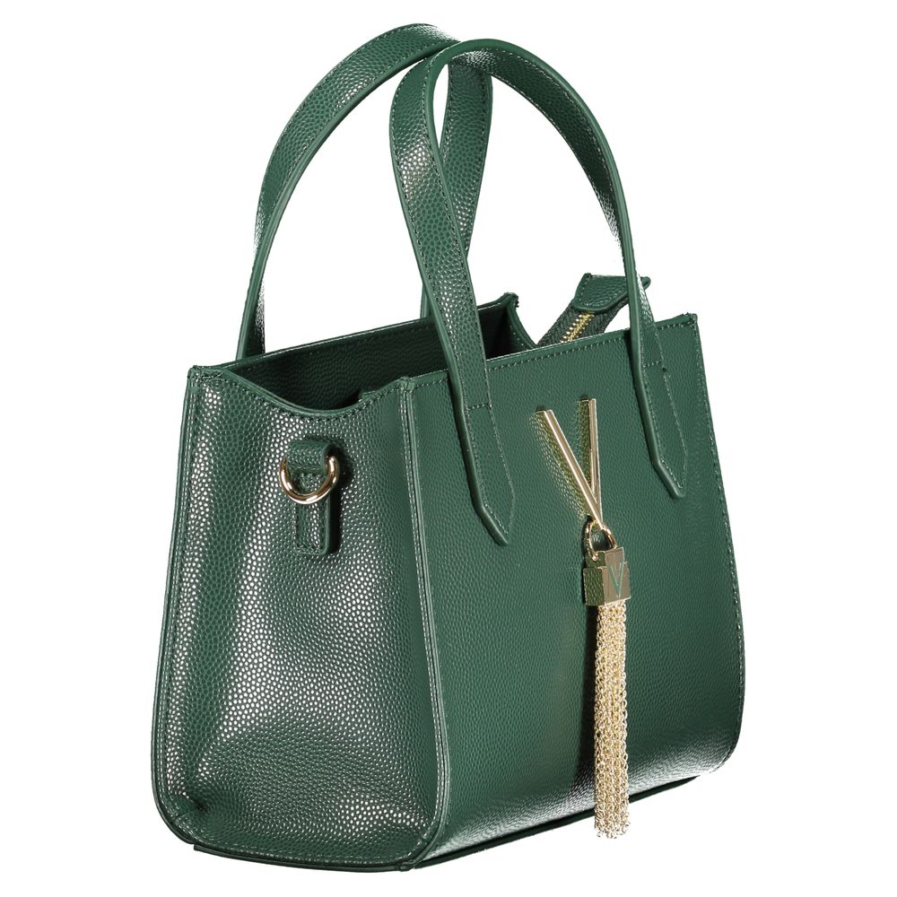 Mario Valentino Green Leather-Finish Handbag with Contrasting Details