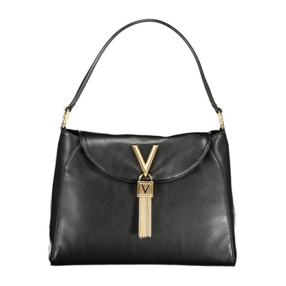 Mario Valentino Black Leather Shoulder Handbag with Elegant Details