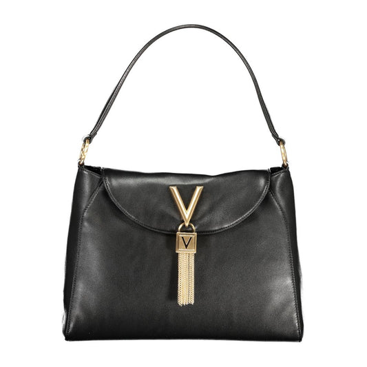 Mario Valentino Black Leather Shoulder Handbag with Elegant Details