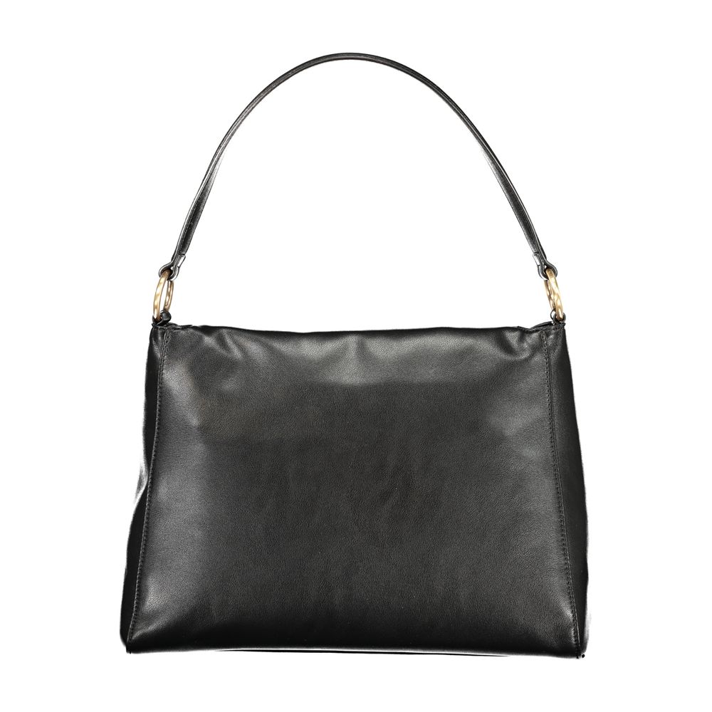 Mario Valentino Black Leather Shoulder Handbag with Elegant Details