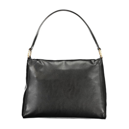 Mario Valentino Black Leather Shoulder Handbag with Elegant Details