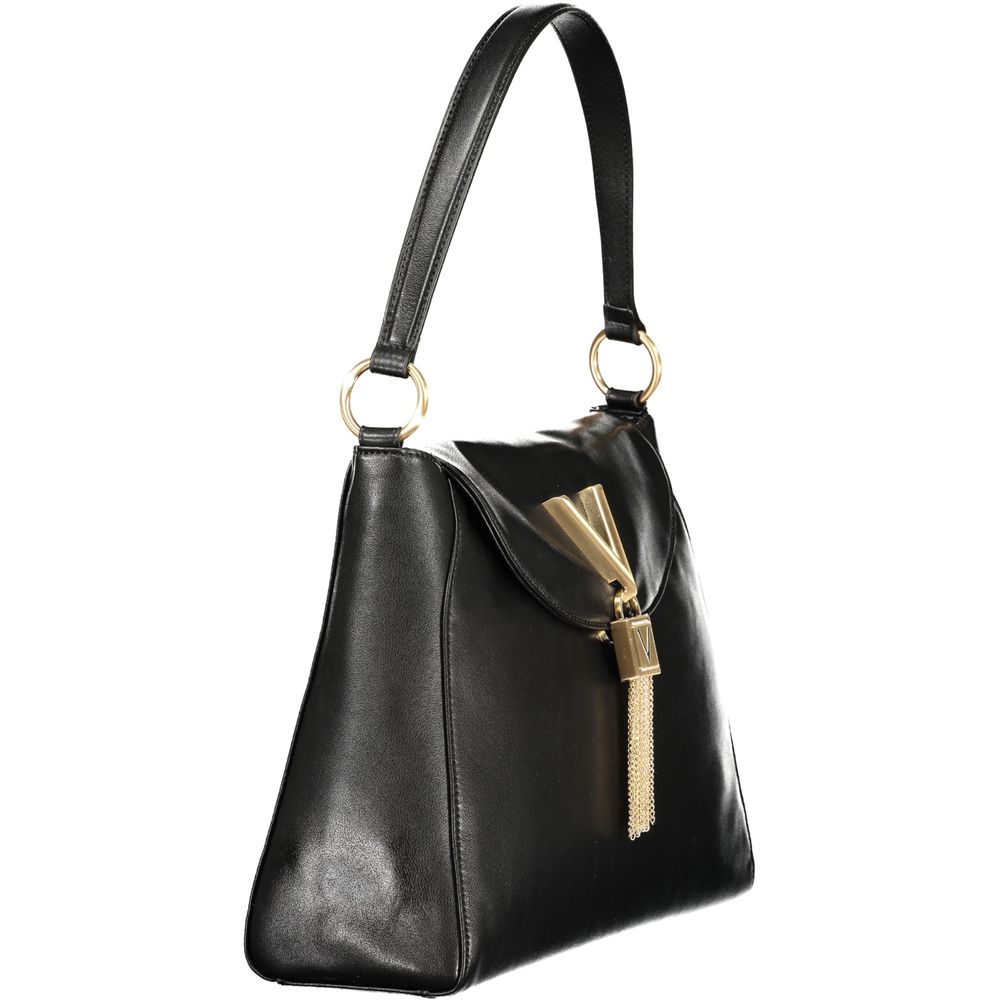 Mario Valentino Black Leather Shoulder Handbag with Elegant Details