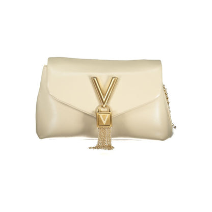 Mario Valentino Beige Leather-Finish Handbag with Contrast Details