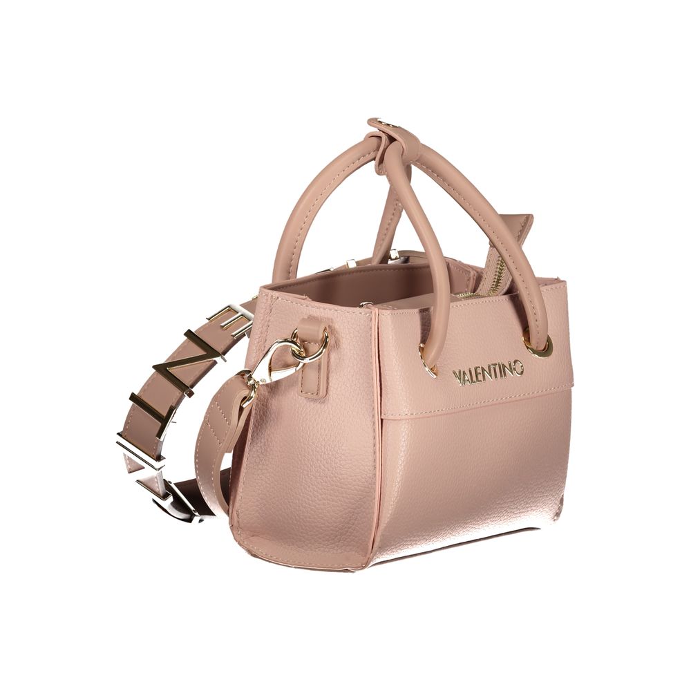 Mario Valentino Pink Leather-Finish Handbag with Removable Strap