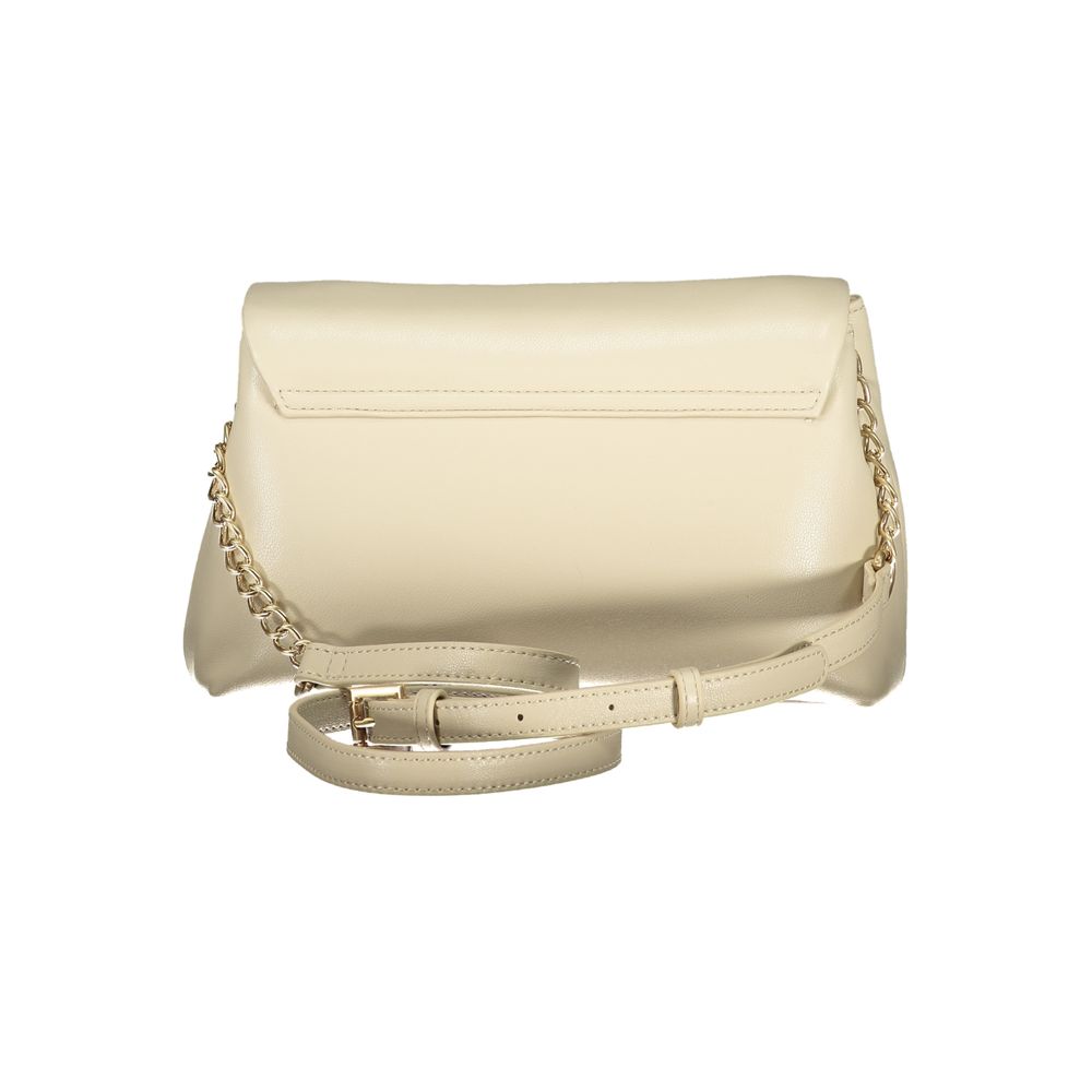 Mario Valentino Beige Leather-Finish Handbag with Contrast Details