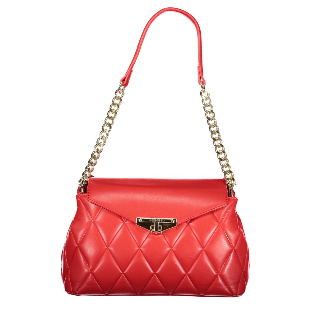 Mario Valentino Red Leather Chain Shoulder Bag with Logo Detail
