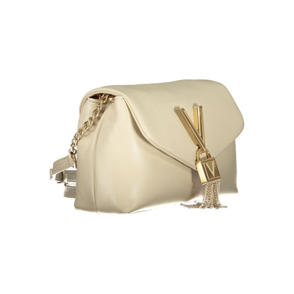 Mario Valentino Beige Leather-Finish Handbag with Contrast Details
