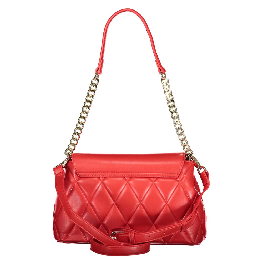 Mario Valentino Red Leather Chain Shoulder Bag with Logo Detail