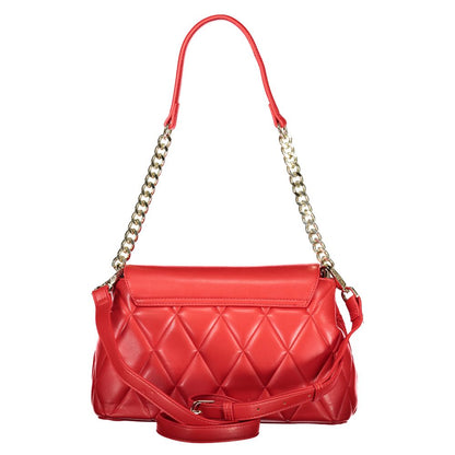 Mario Valentino Red Leather Chain Shoulder Bag with Logo Detail