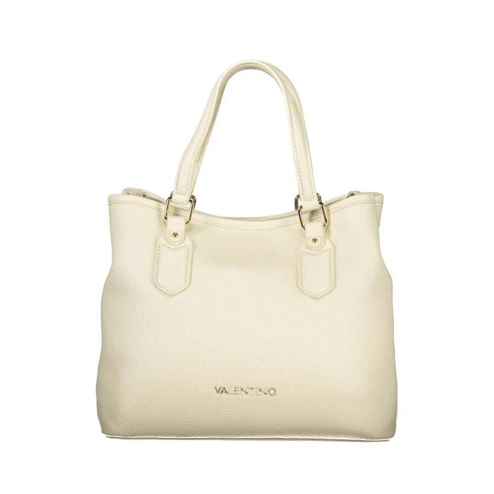 Mario Valentino Beige Leather Handbag with Dual Handles and Logo