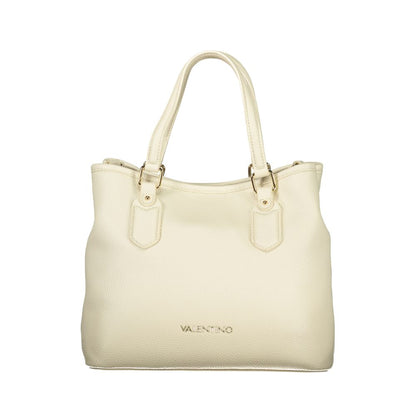 Mario Valentino Beige Leather Handbag with Dual Handles and Logo