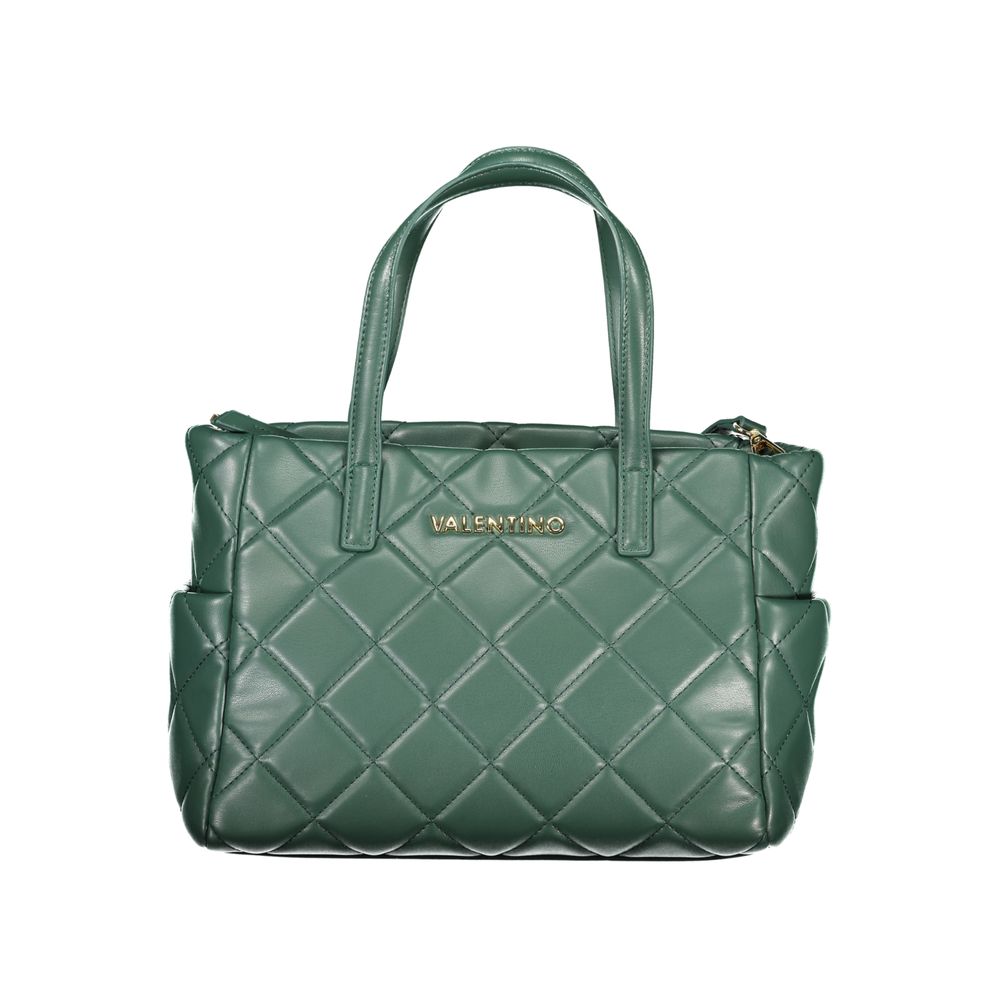 Mario Valentino Green Leather-Finish Handbag with Contrasting Details