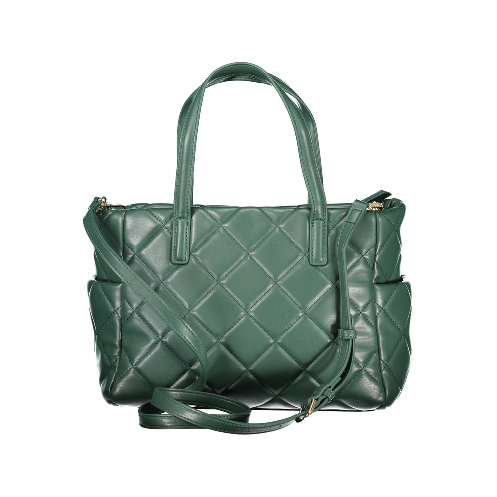 Mario Valentino Green Leather-Finish Handbag with Contrasting Details