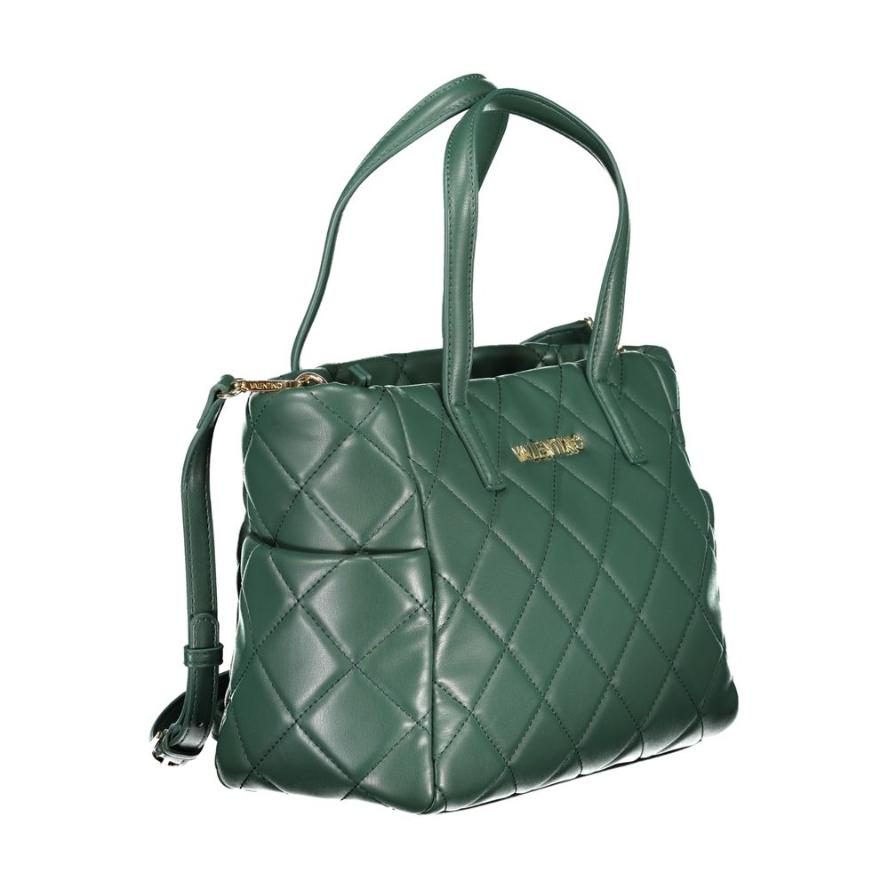 Mario Valentino Green Leather-Finish Handbag with Contrasting Details