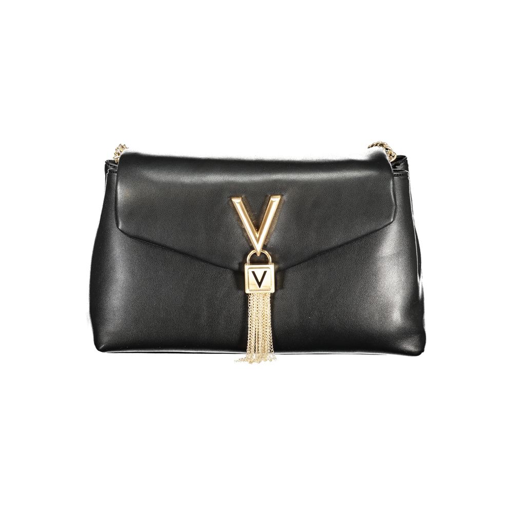 Mario Valentino Black Grained Leather Handbag with Gold Accents