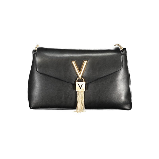 Mario Valentino Black Grained Leather Handbag with Gold Accents