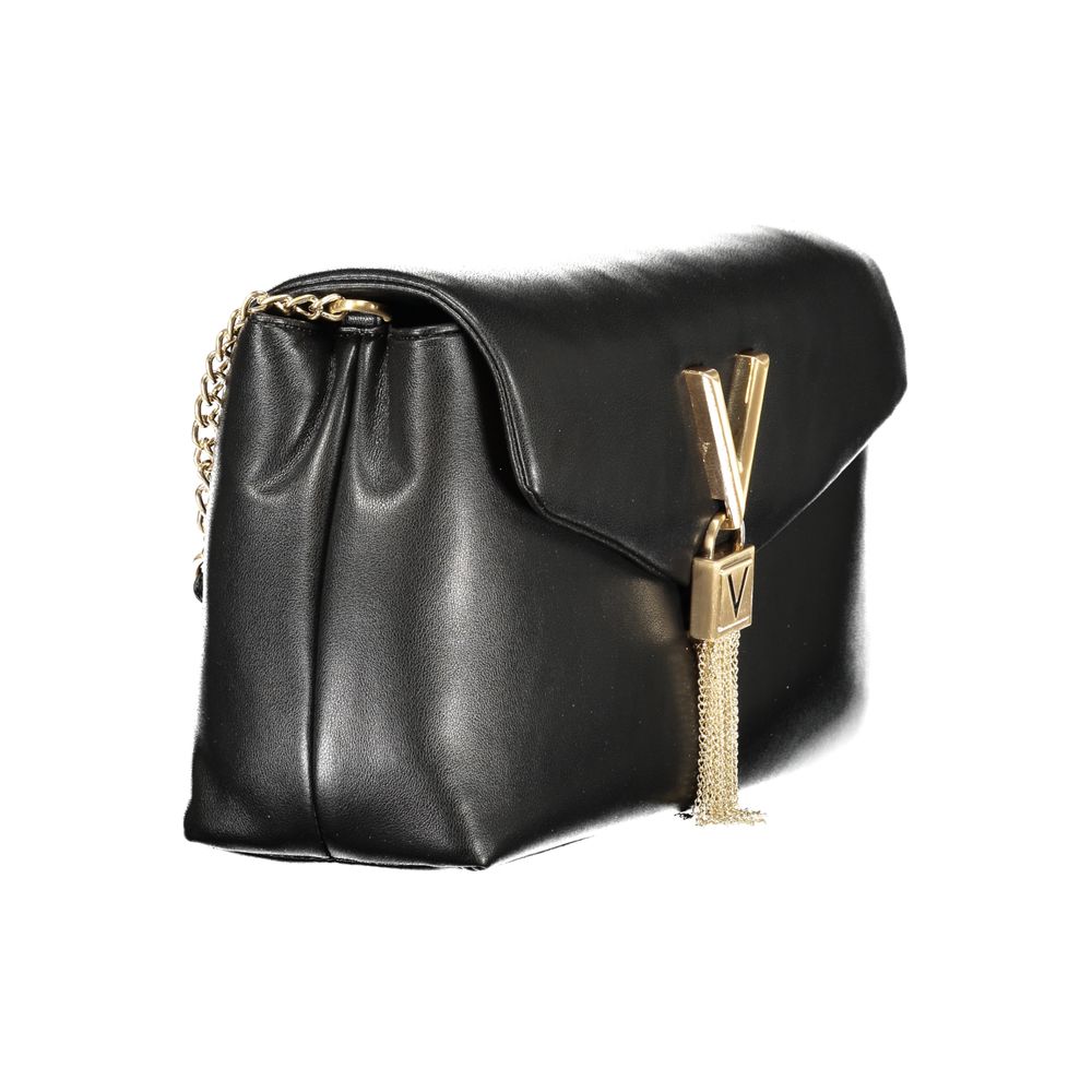 Mario Valentino Black Grained Leather Handbag with Gold Accents