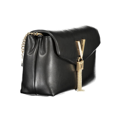Mario Valentino Black Grained Leather Handbag with Gold Accents