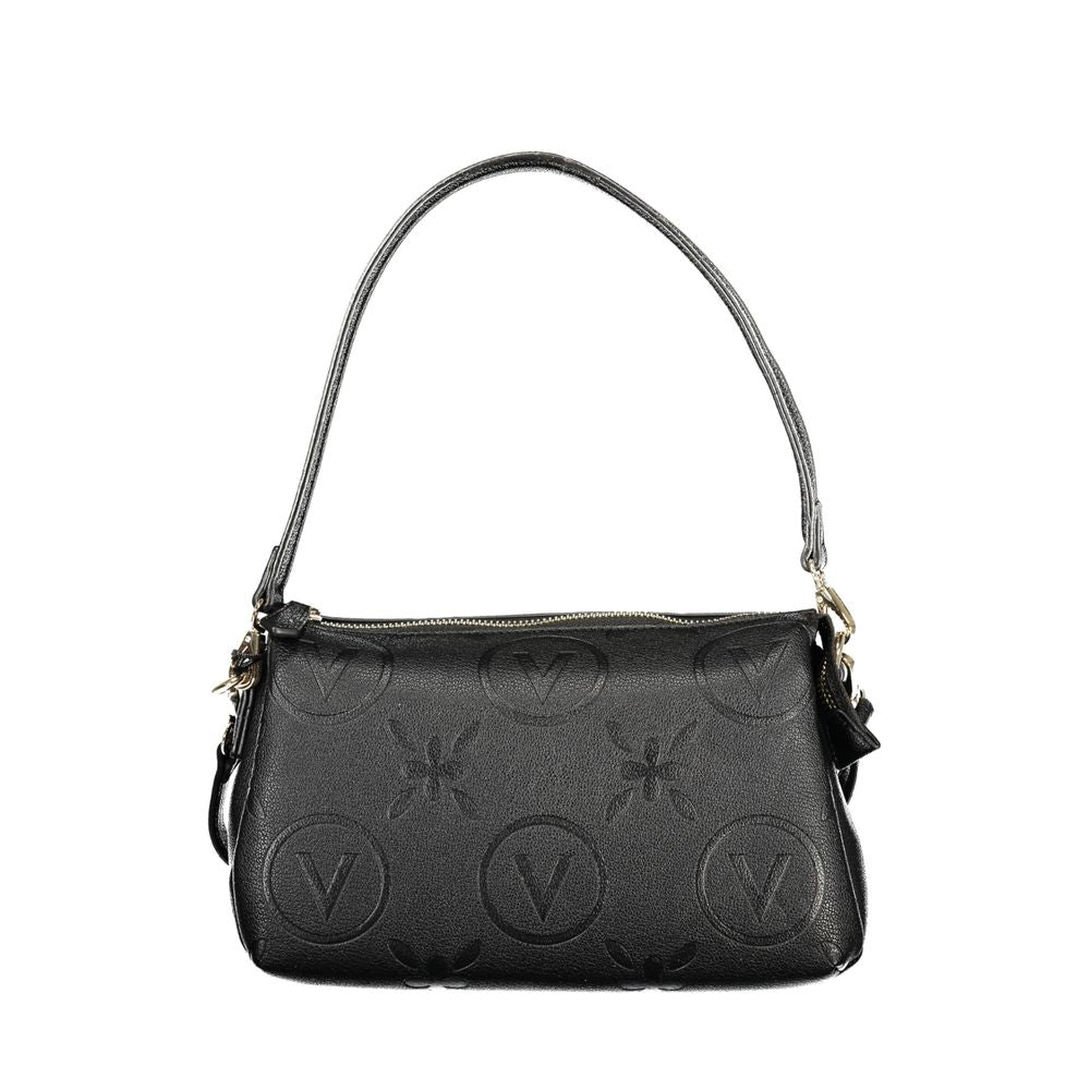 Mario Valentino Black Grained Leather Handbag with Gold Accents
