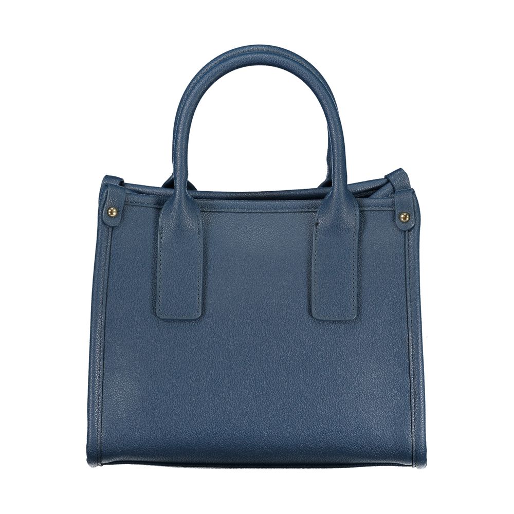 Mario Valentino Blue Leather-Finish Handbag with Adjustable Straps