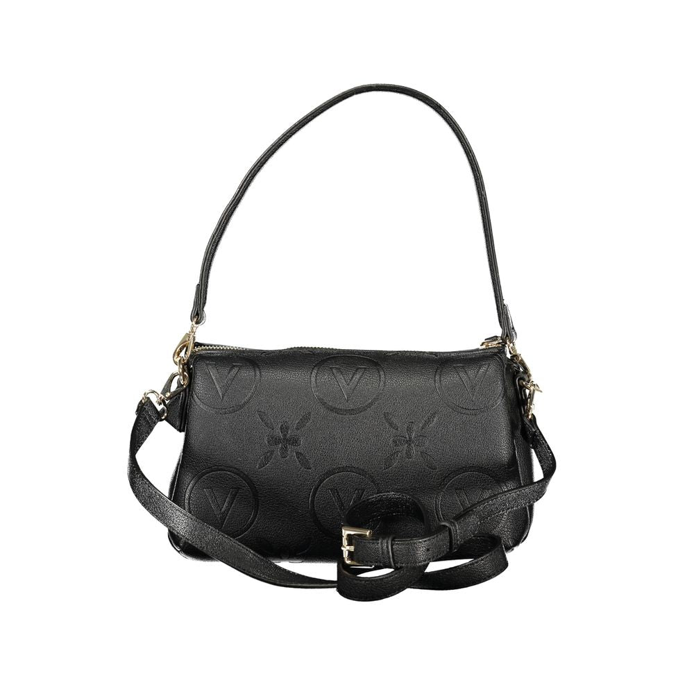 Mario Valentino Black Grained Leather Handbag with Gold Accents