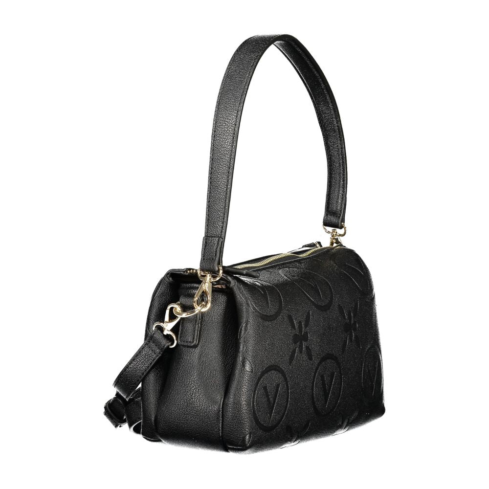 Mario Valentino Black Grained Leather Handbag with Gold Accents