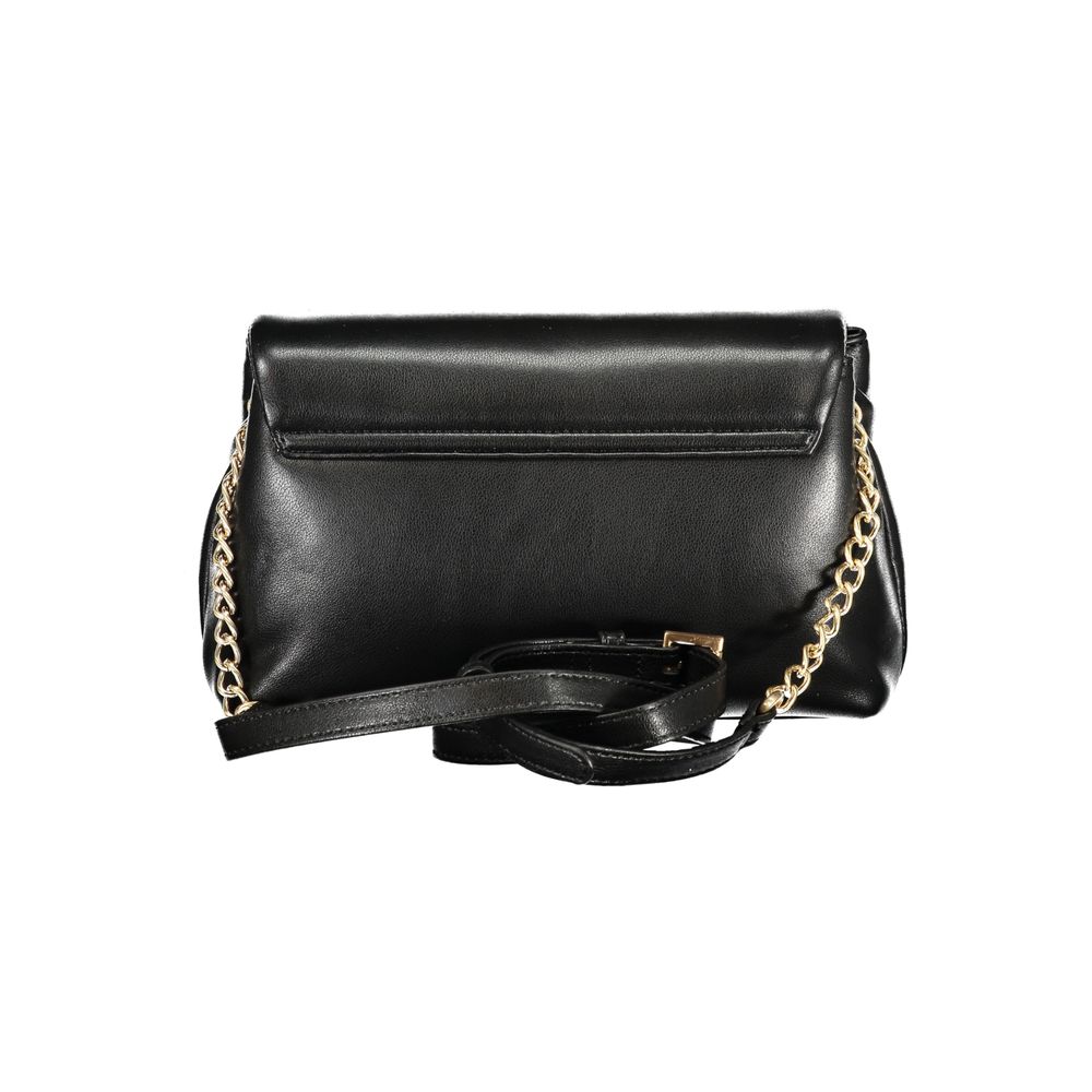 Mario Valentino Black Grained Leather Handbag with Contrast Details
