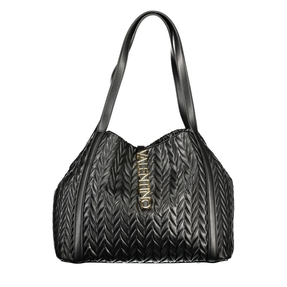 Mario Valentino Black Leather Shoulder Bag with Contrasting Details