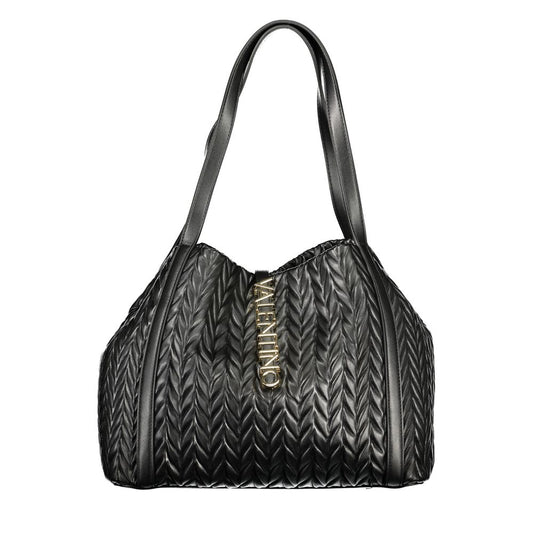 Mario Valentino Black Leather Shoulder Bag with Contrasting Details