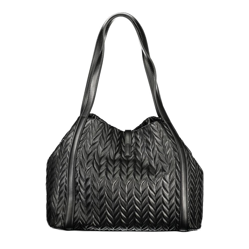 Mario Valentino Black Leather Shoulder Bag with Contrasting Details