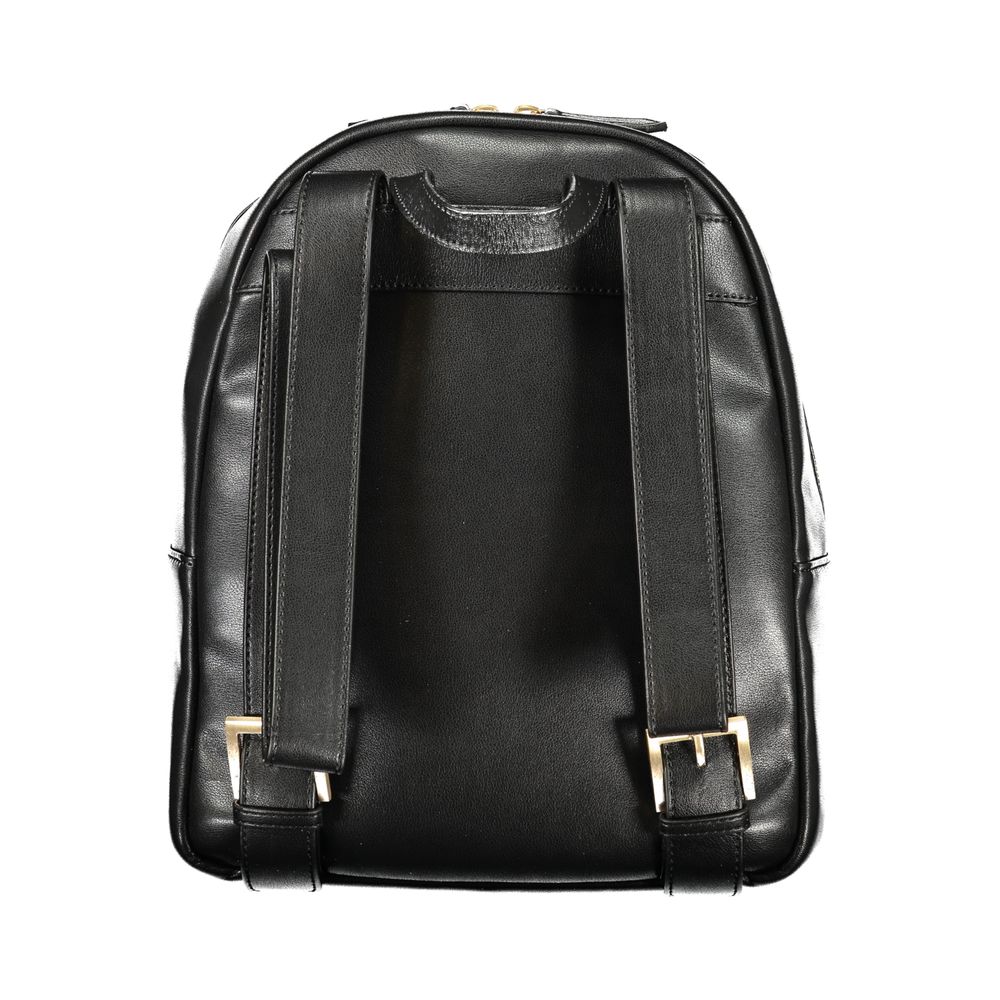 Mario Valentino Black Leather Finish Backpack with Adjustable Straps