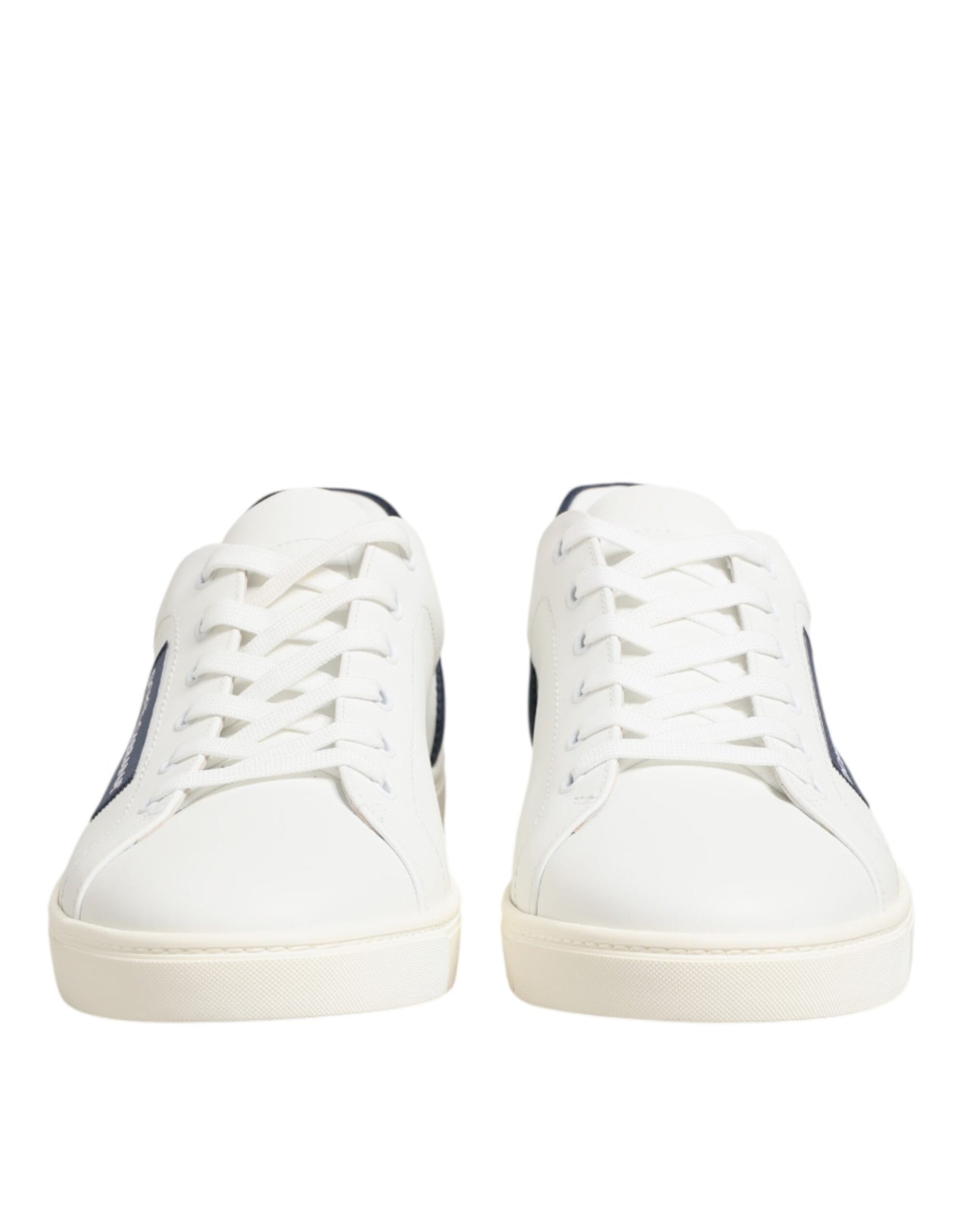 Dolce & Gabbana White Blue Leather Logo Patch Sneakers