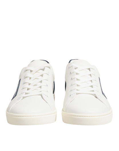 Dolce & Gabbana White Blue Leather Logo Patch Sneakers