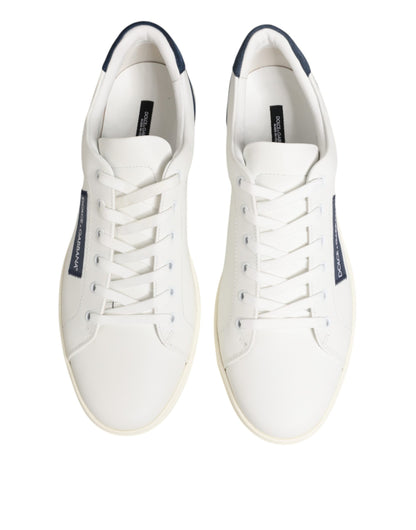 Dolce & Gabbana White Blue Leather Logo Patch Sneakers