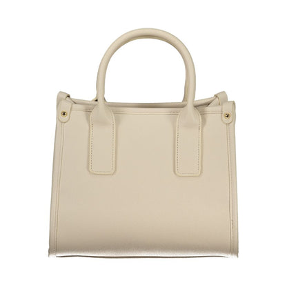 Mario Valentino Beige Leather-Finish Handbag with Adjustable Straps