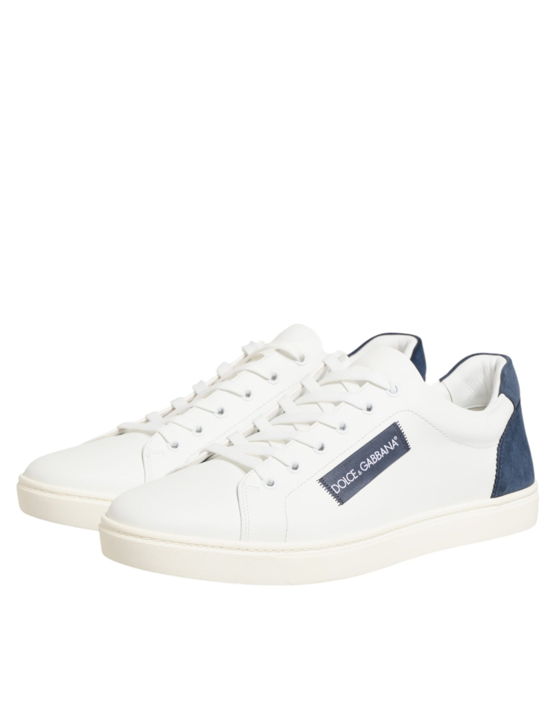 Dolce & Gabbana White Blue Leather Logo Patch Sneakers