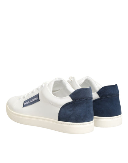 Dolce & Gabbana White Blue Leather Logo Patch Sneakers